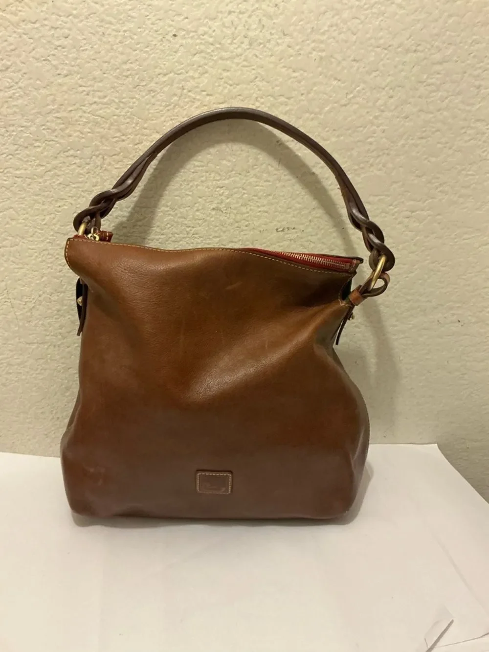 Dooney & Bourke Natural Brown Florentine Leather Hobo with Braided Strap! GUC!!
